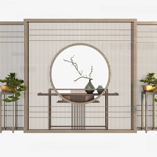 新中式屏风隔断3D模型
