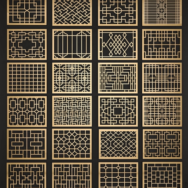 新中式屏风隔断雕花组合3D模型
