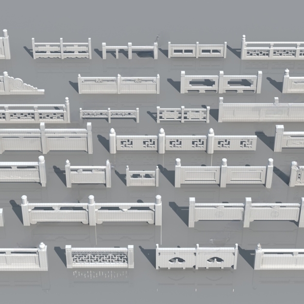 新中式大理石栏杆3D模型