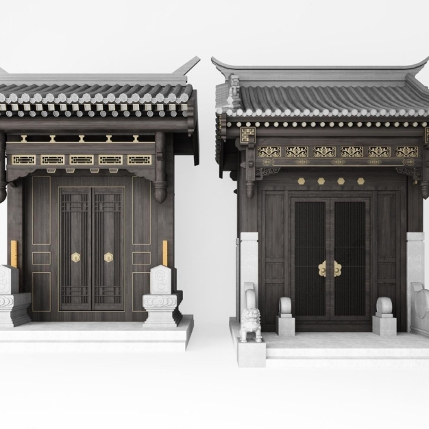 中式实木门面门头3D模型