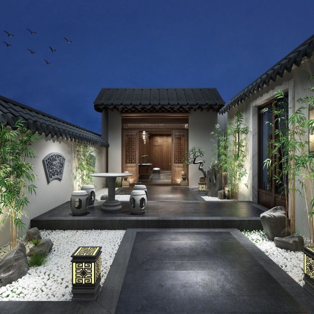 新中式庭院景观茶室3D模型
