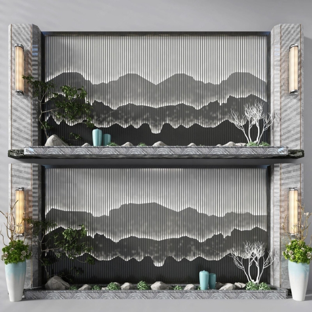 新中式山水造型墙3D模型