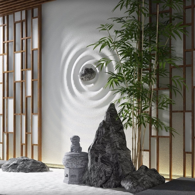 新中式假山竹子小景3D模型