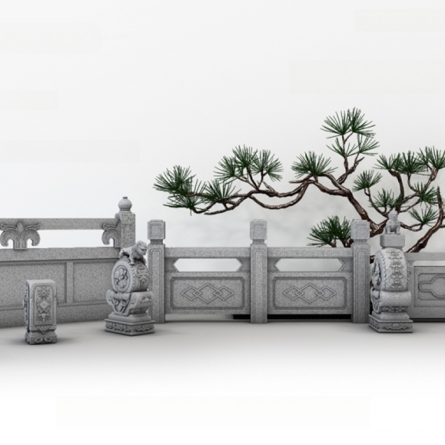 中式石材栏杆护栏3D模型