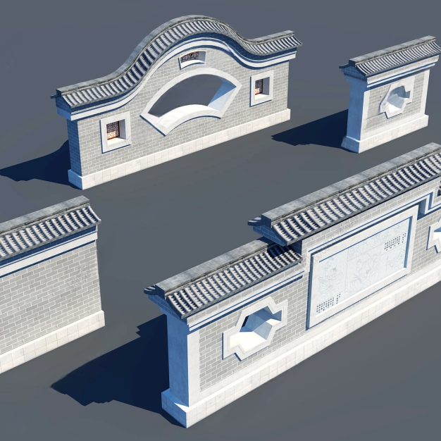 新中式景观墙3D模型