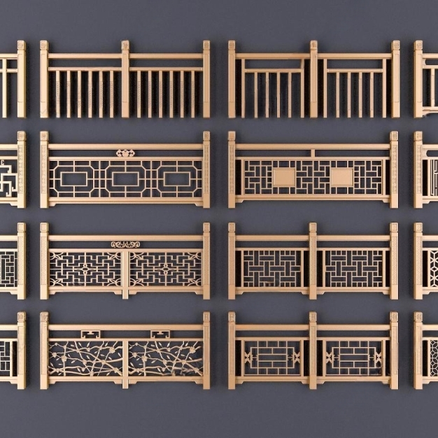 新中式栏杆 护栏3D模型