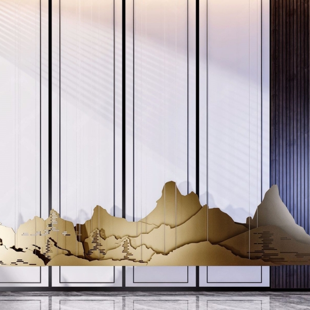 新中式山水墙饰3D模型