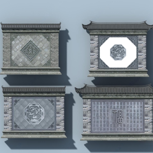 中式影壁照壁景墙3D模型
