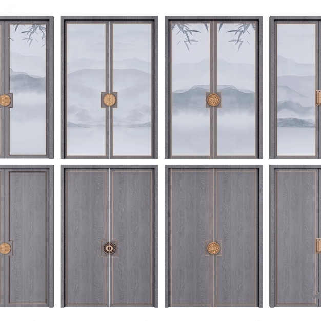 新中式实木双开门组合3D模型