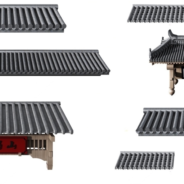 中式屋檐瓦片3D模型