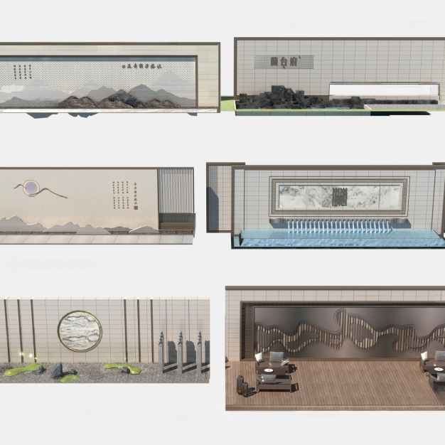 新中式庭院景观墙3D模型