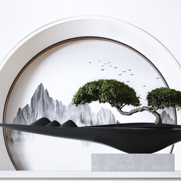 新中式禅意盆景摆件3D模型