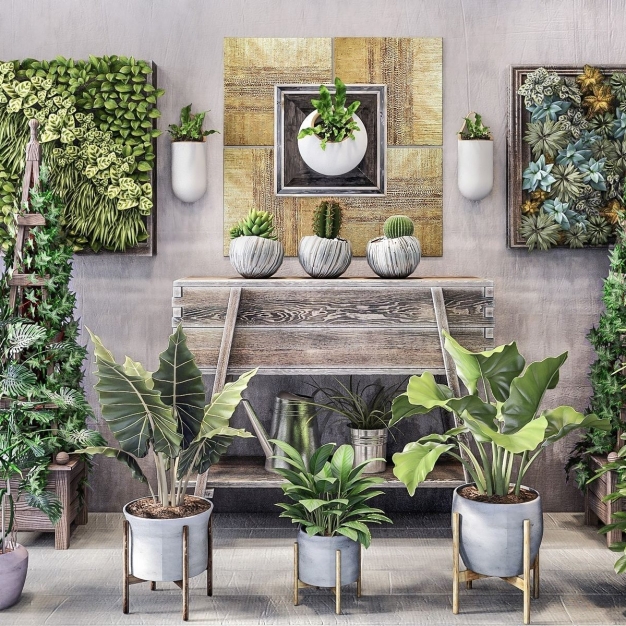 现代植物盆栽组合3D模型