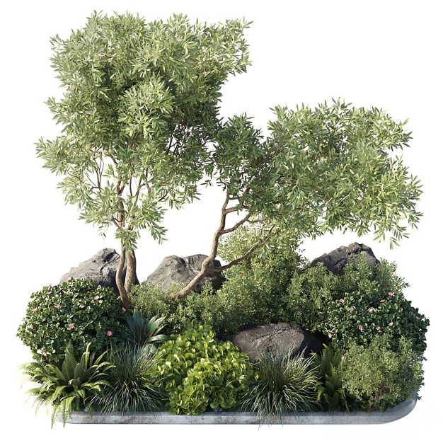 现代植物堆景观3D模型