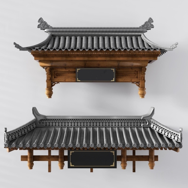 新中式门头屋檐建筑构件3D模型