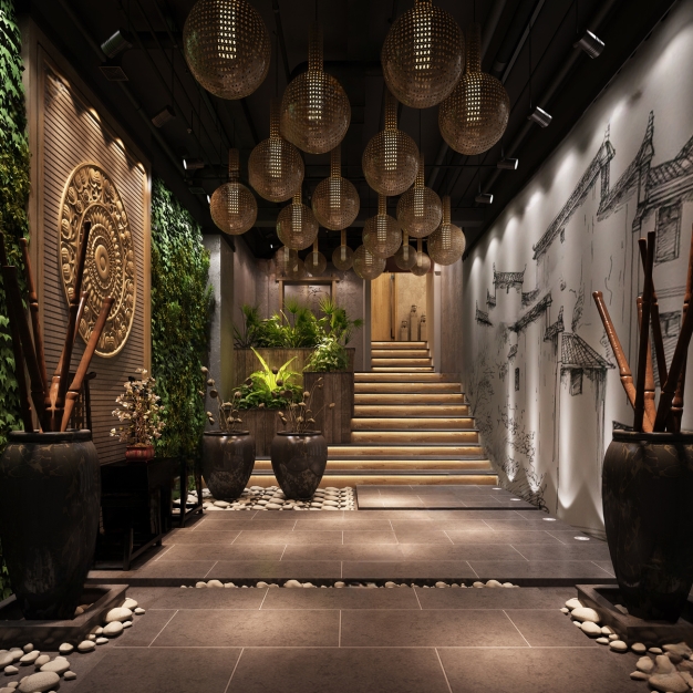 新中式酒店过道3D模型