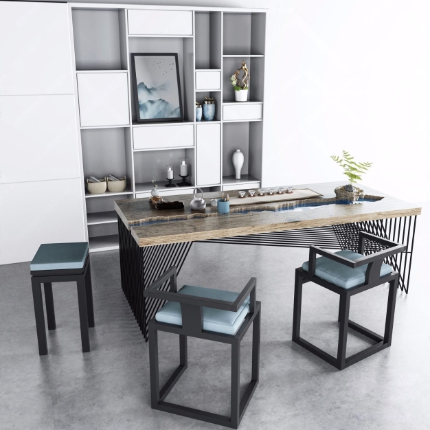 新中式茶桌椅3D模型