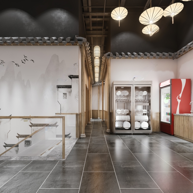 新中式餐厅楼梯间3D模型