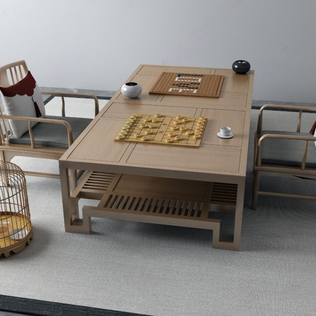 新中式茶桌椅组合3D模型