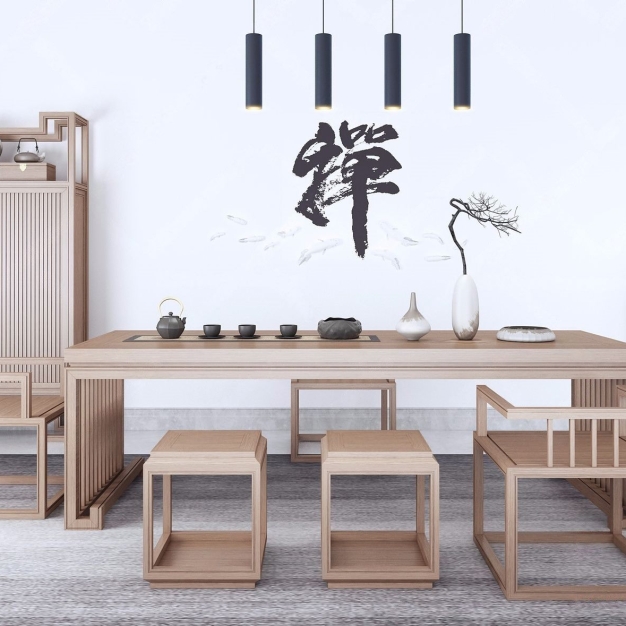 新中式茶台凳子衣柜组合3D模型