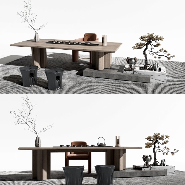 新中式茶桌椅3D模型