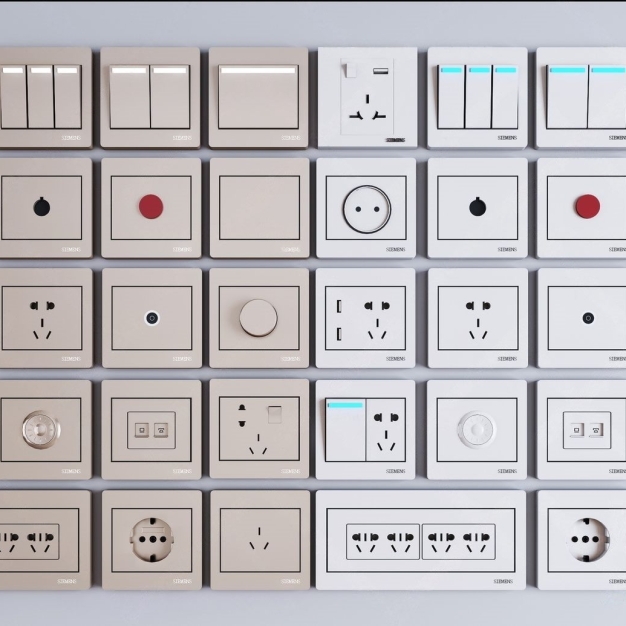 现代开关插座面板组合3D模型