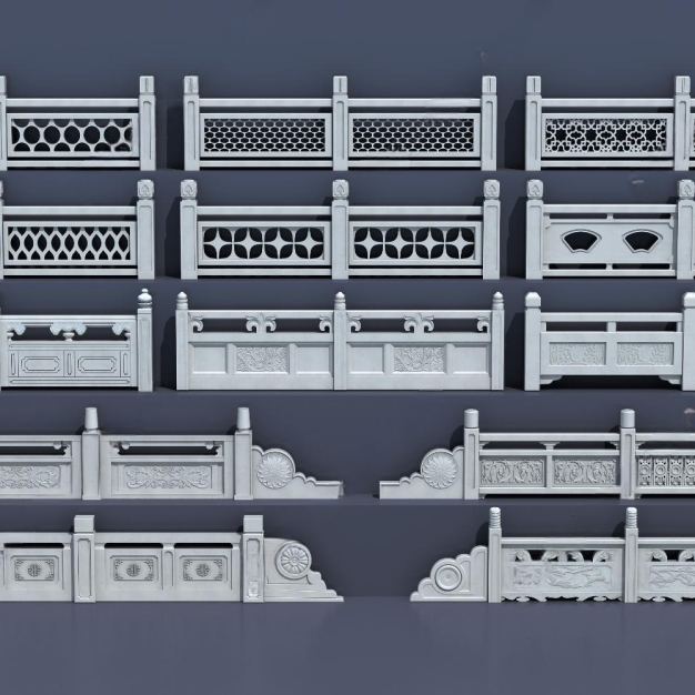 现代汉白玉栏杆护栏围栏3D模型