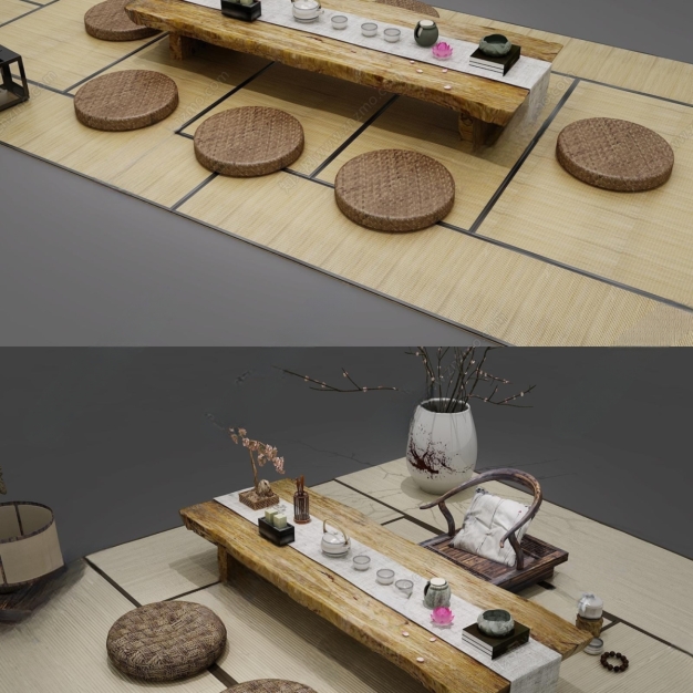 日式榻榻米茶桌椅3D模型