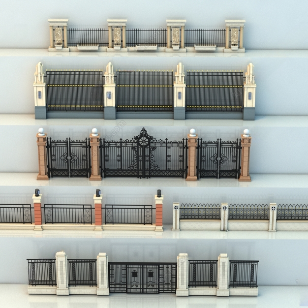 欧式小区大门围墙护栏3D模型