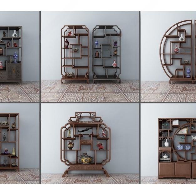 中式博古架组合3D模型