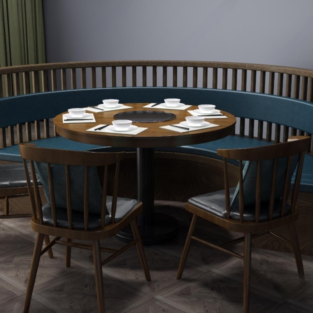 中式餐桌椅卡座组合3D模型