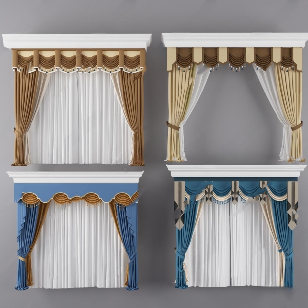 简欧窗帘组合3D模型