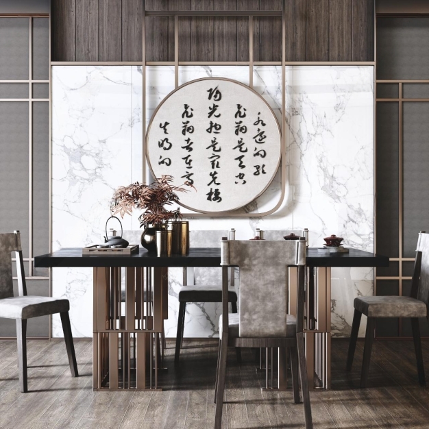 新中式餐桌椅组合3D模型
