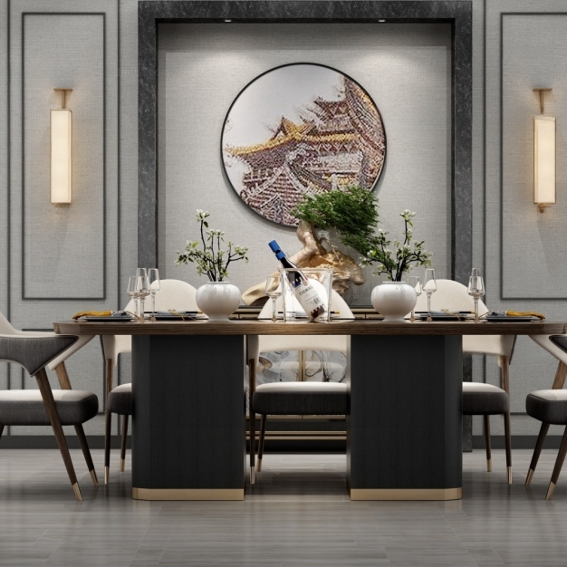新中式餐桌椅组合3D模型