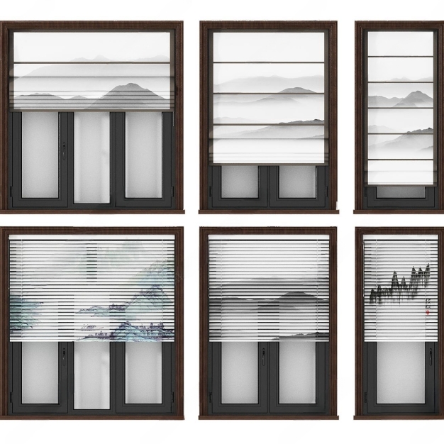 现代新中式百叶帘组合3D模型