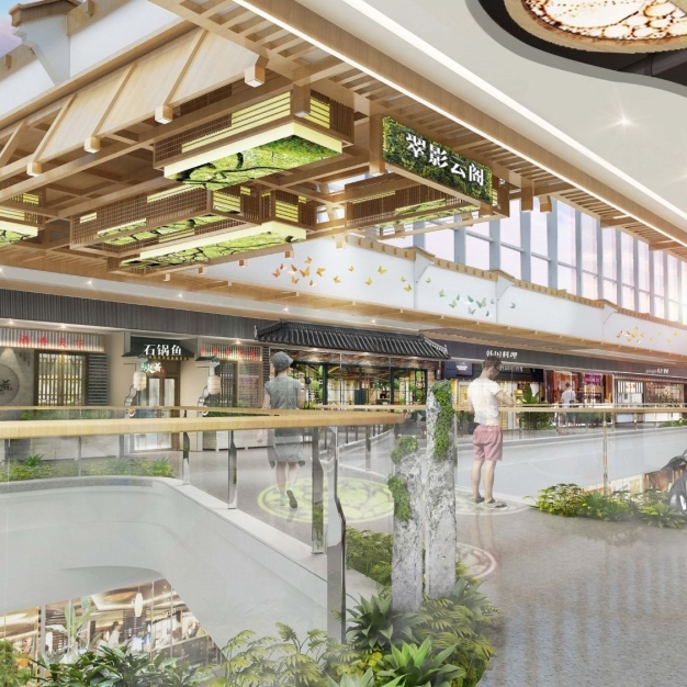 新中式商场走廊餐饮区3D模型