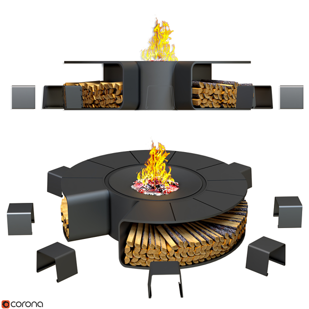 现代篝火公共桌椅3D模型