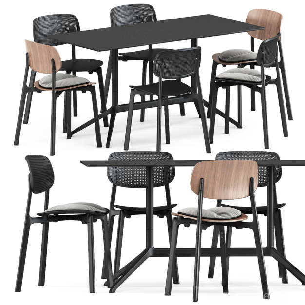 现代条形餐桌椅3D模型