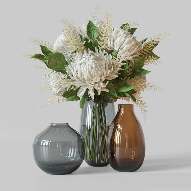 现代玻璃瓶花艺插花3D模型