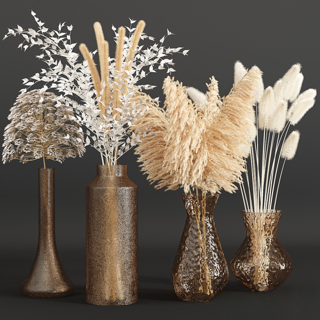 侘寂干花花瓶插花3D模型