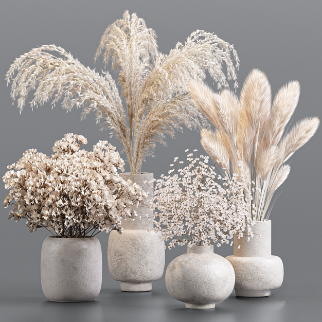 侘寂风干花芦苇花瓶3D模型