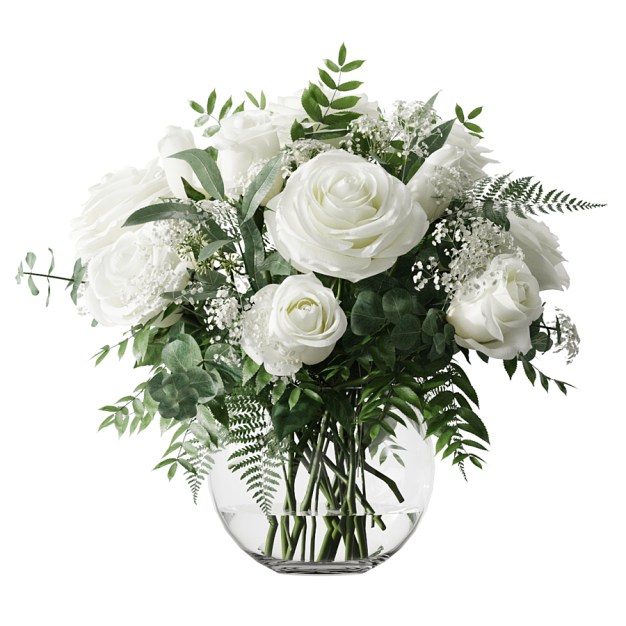现代白玫瑰花瓶花艺3D模型