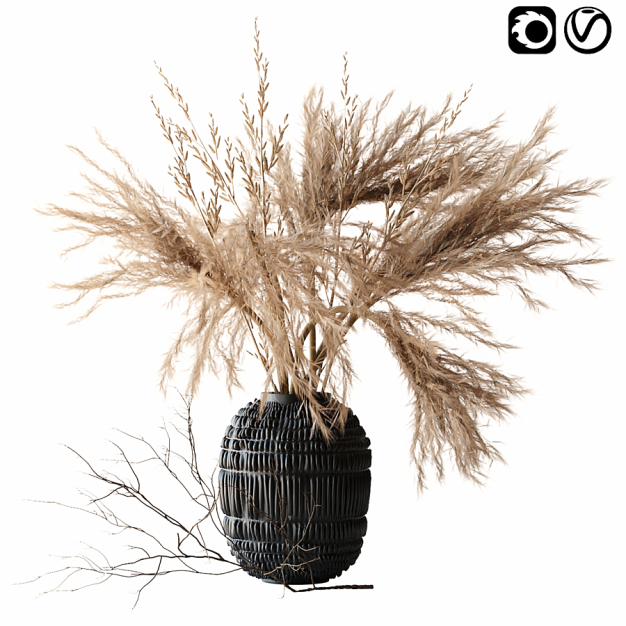 现代干芦苇麦穗花瓶3D模型