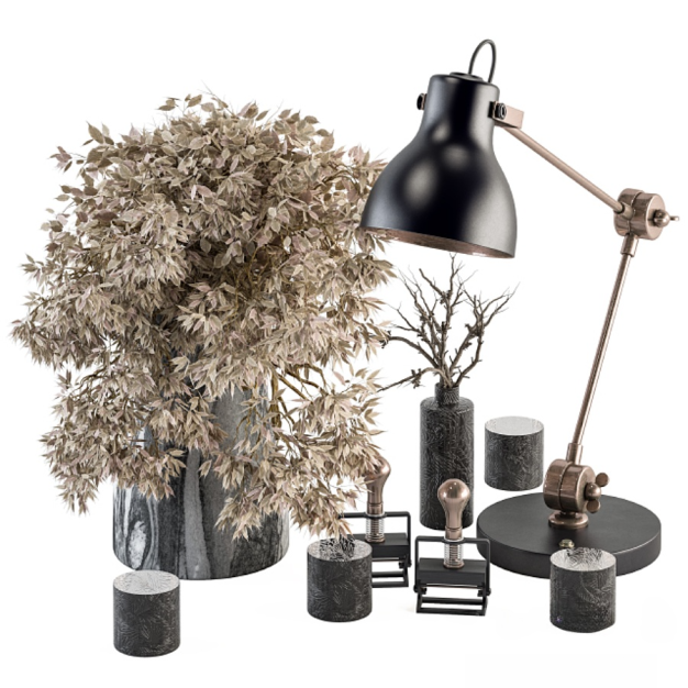 现代芦苇插花玻璃花瓶装饰品3D模型
