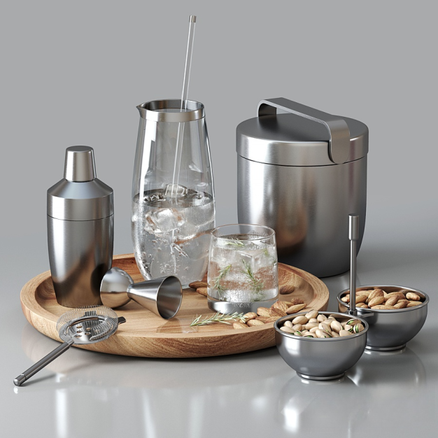 现代金属餐具调酒器组合3D模型