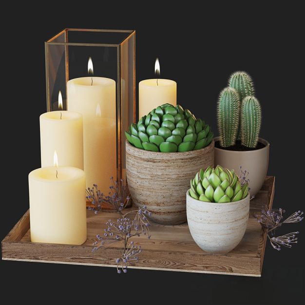 蜡烛绿植摆件3D模型