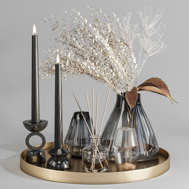 现代花瓶花艺烛台摆件3D模型