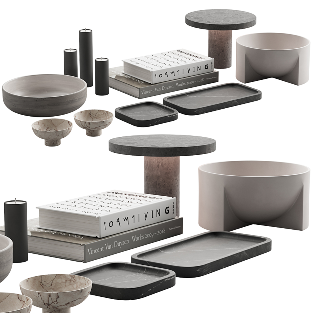 现代陶瓷碗边几装饰品组合3D模型