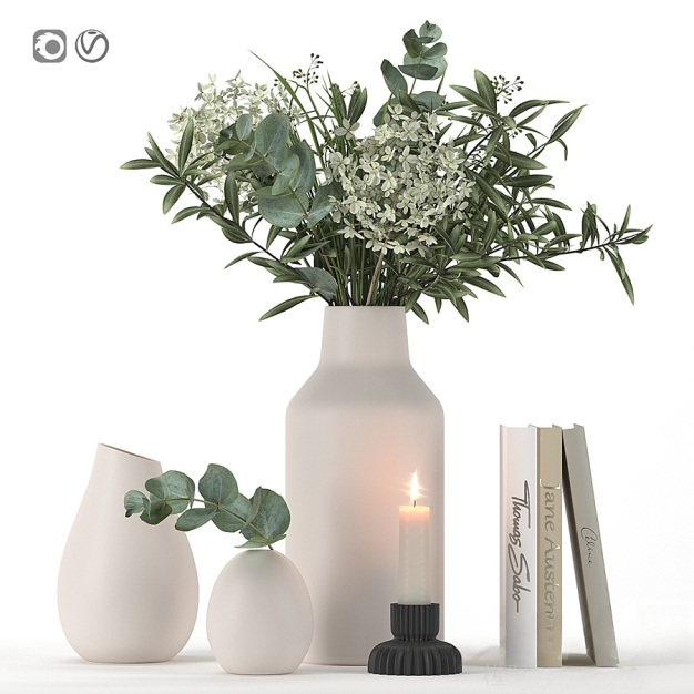 现代花瓶烛台书籍摆件3D模型