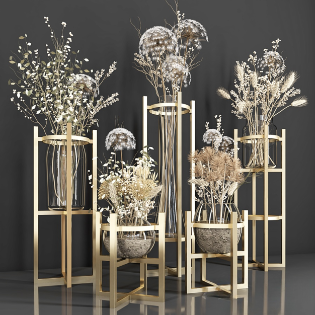 现代干花花瓶花架摆件3D模型